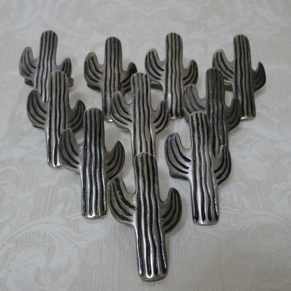 Saguaro Cactus Napkin Holder Rings Silver Tone Made in India Southwestern